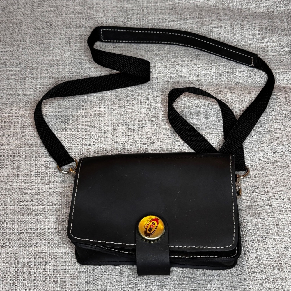 A&W Root Beer Recycled Rubber Crossbody Bag Wallet‎ Bottle Cap Accent